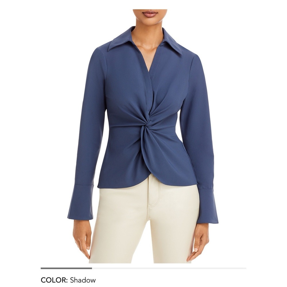 Cinq‎ A Sept McKenna Twist Front Top Shadow Blue Medium Blouse Long Sleeve